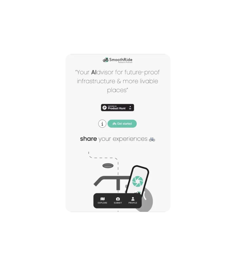 SmoothRide mobile screens for reporting cycling hazards