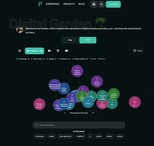 Not a feed, but a forest: each node a seed I’ve tended, each link a path to wander.
