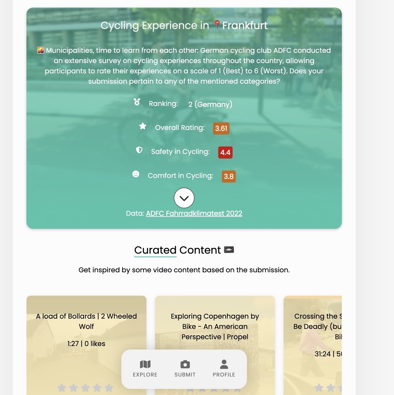 Citizen-powered benchmarking- Compare your citys cycling infrastructure performance with national datasets.